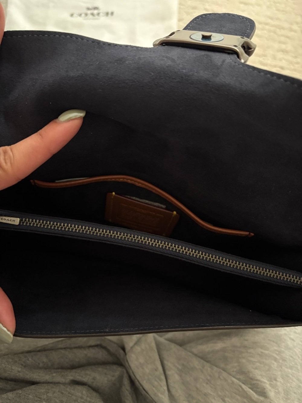 Coach Gray Pebbled Leather Shoulder Bag with Signature C - Picture 3 of 6